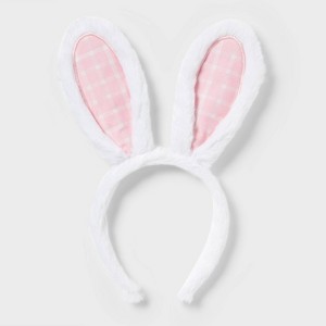 Bunny Ears Easter Headband White Pink Gingham - Spritz™ - 1 of 4