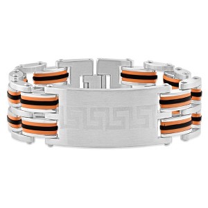 Pompeii3 Men's Steel Brushed Orange And Black Three Tone 24mm Link Flexible 8 " Bracelet - 1 of 3