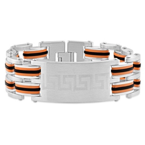 Pompeii3 Men's Steel Brushed Orange And Black Three Tone 24mm Link Flexible 8 " Bracelet - image 1 of 3