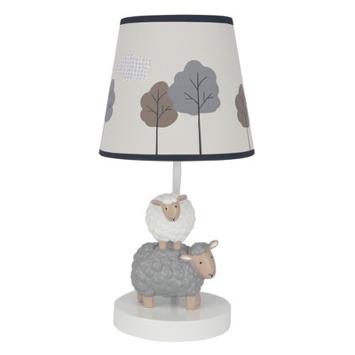 Image of Lambs & Ivy Baby Farm Grey/White Lamb/Sheep Nursery Lamp with Shade & Bulb