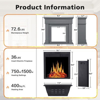 Gray 43" Freestanding Electric Fireplace Mantel with Remote Control
