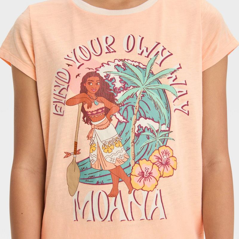 Girls&#39; Disney Moana Short Sleeve Graphic T-Shirt - Peach Orange/Cream, 2 of 4