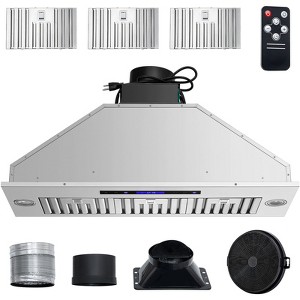 VEVOR Insert Range Hood, 900CFM 4-Speed, 36 Inch Stainless Steel Built-in Kitchen Vent with Touch & Remote Control Lights Baffle Filters, Silver - 1 of 4