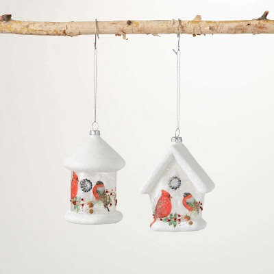 Glass Birdhouse Ornament Multicolor 4.25"H Glass Set of 2