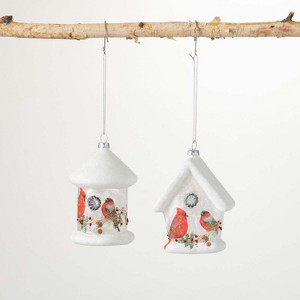 Glass Birdhouse Ornament Multicolor 4.25"H Glass Set of 2 - 1 of 2