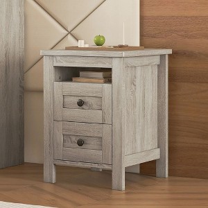 Farmhouse Nightstand With 2 Drawers And Top Open Cubby, Free Standing Bedroom Bedside Table With Legs Support, Wooden Storage End Table Home Furniture - 1 of 4
