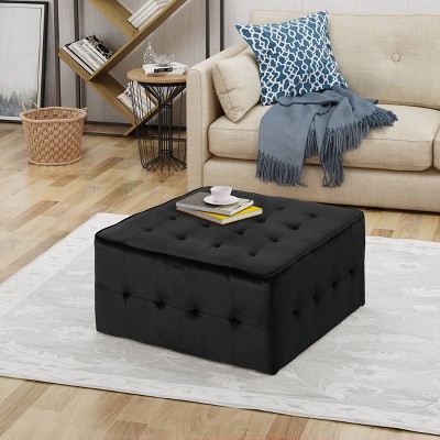 Christopher Knight Home Judson Glam Tufted Velvet Ottoman Black: Luxury Round, No Assembly Required