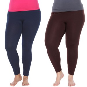 Women's Pack of 2 Solid Leggings - One Size Fits Most - White Mark - 1 of 1