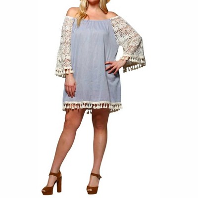 Women's Crochet Sleeve Fringe Dress - Velzera
