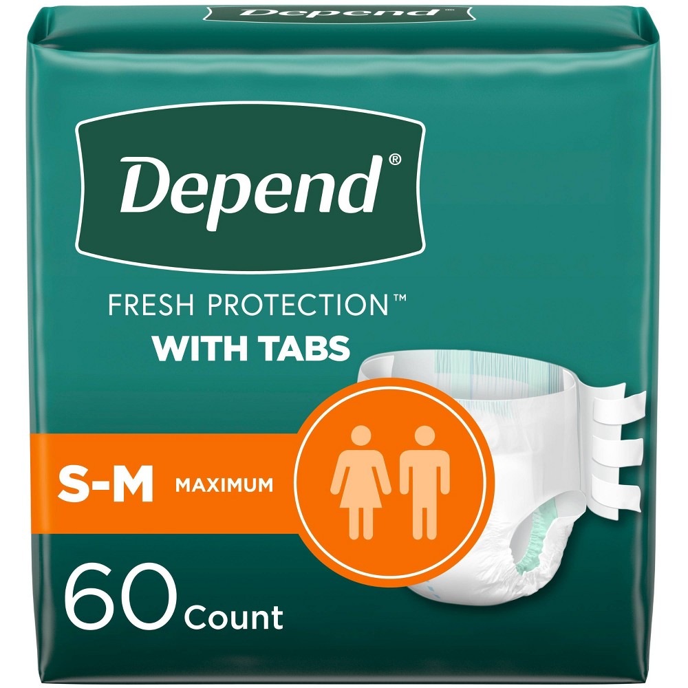 Depend Unisex Incontinence Protection with Tabs Underwear - Maximum Absorbency - S/M - 60ct ( Open Bag)