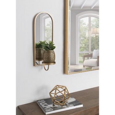 Elegant Gold Arched Mirror Wall Sconce with Candle Holder, 6x5x16