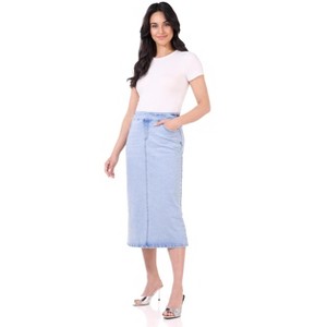 Rekucci Women’s Secret Figure Pull-On Stretch Denim Midi Skirt – Mid-Rise Slim Fit Jean Skirt with 5 Pockets, Back Slit & Sculpting Comfort - 1 of 2