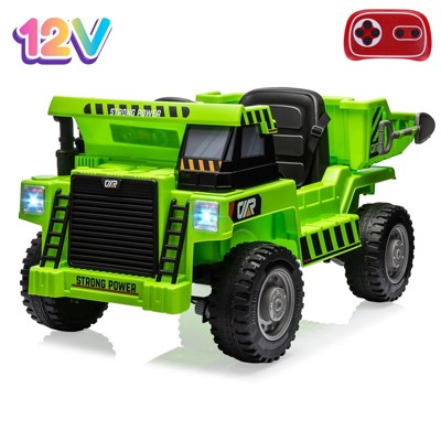 12V Kids Ride-On Dump Truck, Ride On Construction Vehicles 4 Wheelers Toy for Kids w/Remote Control, Dump Bed, Shovel, Bluetooth Music Player, Lights
