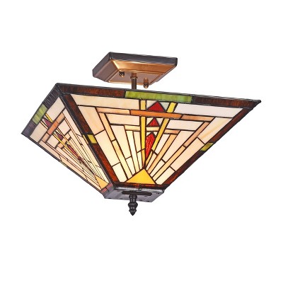 Chloe Lighting Norman Mission 2 Light Blackish Bronze Semi-Flush Ceiling Fixture 14" Wide