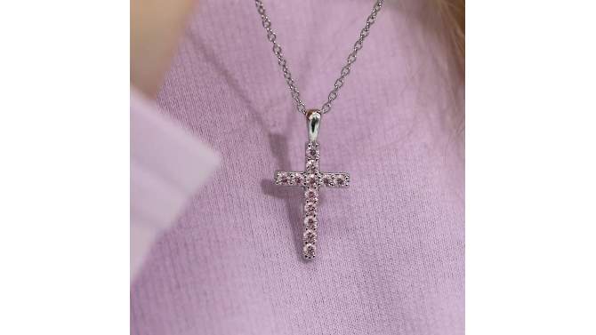 Girls' CZ Stick Cross Sterling Silver Necklace - In Season Jewelry, 2 of 7, play video
