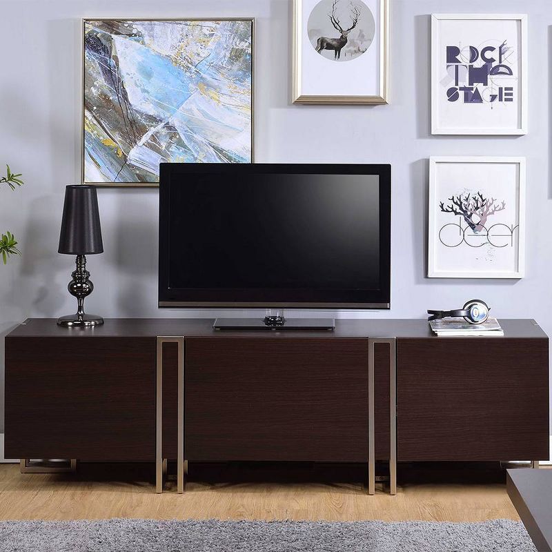 Cattoes TV Stand for TVs up to 68&#34; Stand Dark Walnut/Nickel Finish - Acme Furniture, 1 of 8