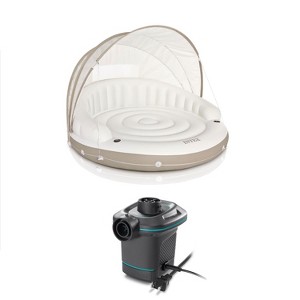 Intex Inflatable Canopy Island Float Lounge + AC Electric Air Pump w/ 3 Nozzles - 1 of 4