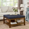 Zeus & Ruta Tufted Linen Large Square Ottoman with Beech Wood Shelf and Frame, Navy Blue - 4 of 4