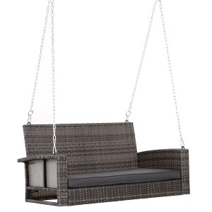Outsunny 2-Person Wicker Hanging Porch Swing Bench Outdoor Chair with Cushions - 1 of 4