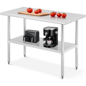 Stainless Steel Table for Prep & Work, 2-Tier Shelf Commercial Metal Worktable Adjustable Height & Leveling Feet, Extra Strength Kitchen Storage Rack - 1 of 4