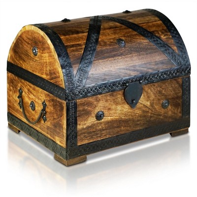 Brynnberg Vintage Brown and Black Wooden Treasure Chest with Brass Lock