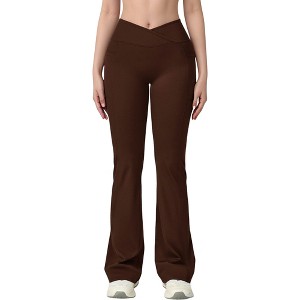 Anna-Kaci Active Women's Crossover Waist Flare Lounge Pants in Soft Woven Fabric with Relaxed Fit and Streamlined Silhouette - 1 of 4