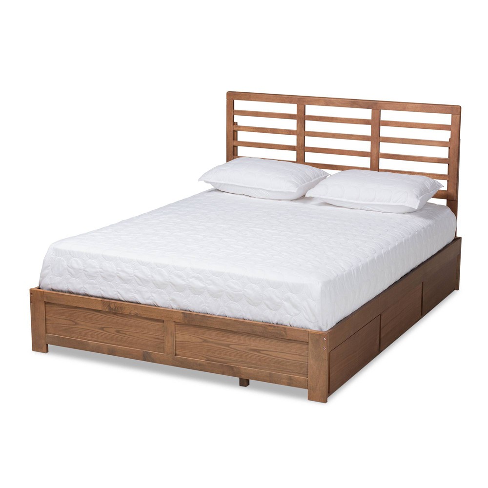 Photos - Bed Frame Full Piera Modern Wood 3 Drawer Platform Storage Bed Walnut/Brown - Baxton