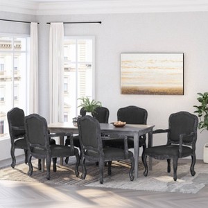 Set of 6 Andrea French Country Wood Upholstered Dining Armchairs Black/Gray - Christopher Knight Home - 1 of 4
