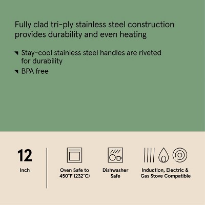 12 Stainless Steel Frypan with Cover Silver - Figmint™MISSING LID