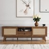 MAYEERTY Light Walnut 70"Rattan&Wood TV Stand, Boho Media Console with Drawer& 2 Cabinets for Living Room - 3 of 4