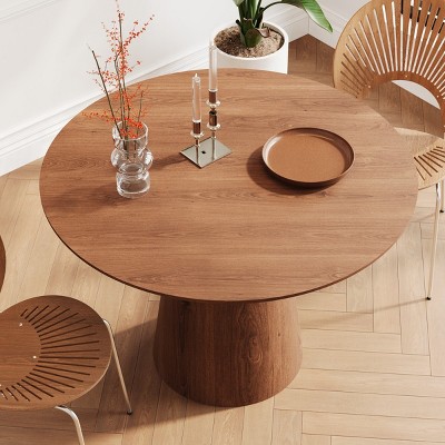 43" Modern Round Indoor Wooden Dining Table,Dining Table With MDF Tabletop,Natural Wood Pedestal Round Kitchen Dining Table-Coolbibila