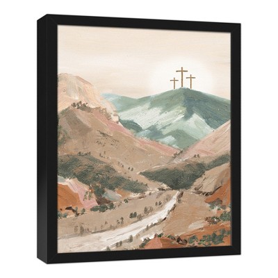 Colorful Cross Path 18" x 22" Black Framed Canvas Art