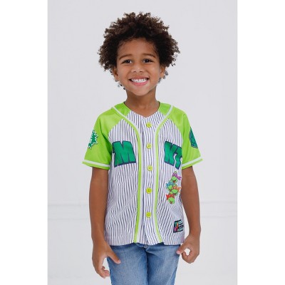 Teenage Mutant Ninja Turtles Donatello Raphael Leonardo Little Boys Mesh Baseball Jersey Button Down Shirt Green / Pinstripe 6 — фото 3