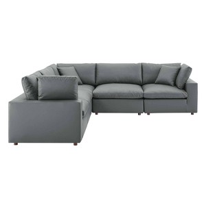 5pc Commix Down Filled Overstuffed Vegan Leather L-Shaped Sectional Sofas Gray - Modway: Plush Comfort, Modern Home Furniture - 1 of 4