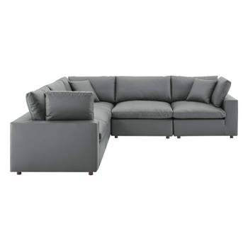 5pc Commix Down Filled Overstuffed Vegan Leather L-Shaped Sectional Sofas Gray - Modway