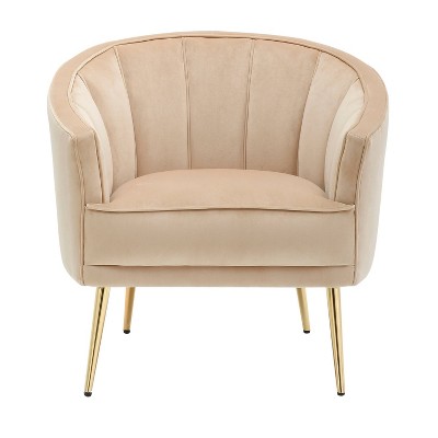 Champagne Velvet Barrel Accent Chair with Gold Metal Legs