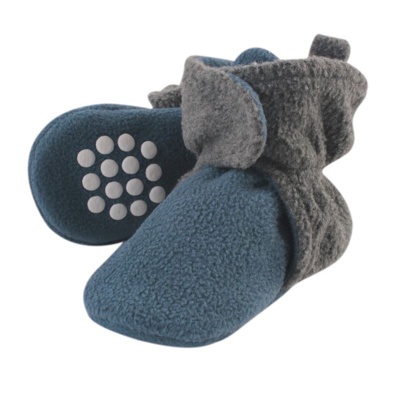 Luvable Friends Baby and Toddler Cozy Fleece Booties, Coronet Blue Heather Charcoal, 1 of 4