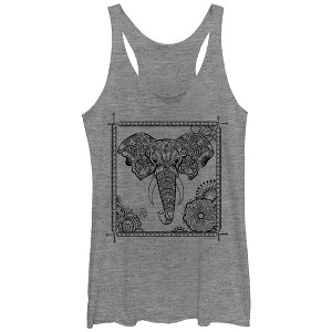 Women's Lost Gods Elephant Henna Frame Racerback Tank Top - 1 of 3