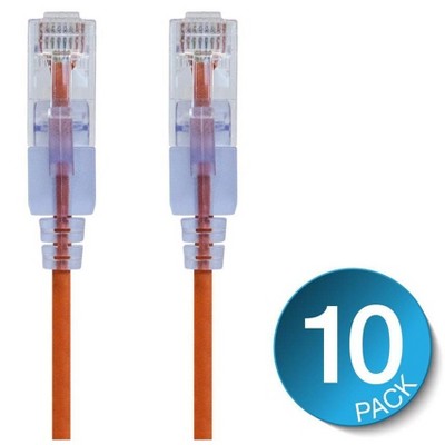 Monoprice Cat6A Ethernet Patch Cable - 10 Feet - Orange (10 Pack) Snagless RJ45 550Mhz UTP Pure Bare Copper Wire 10G 30AWG - SlimRun Series