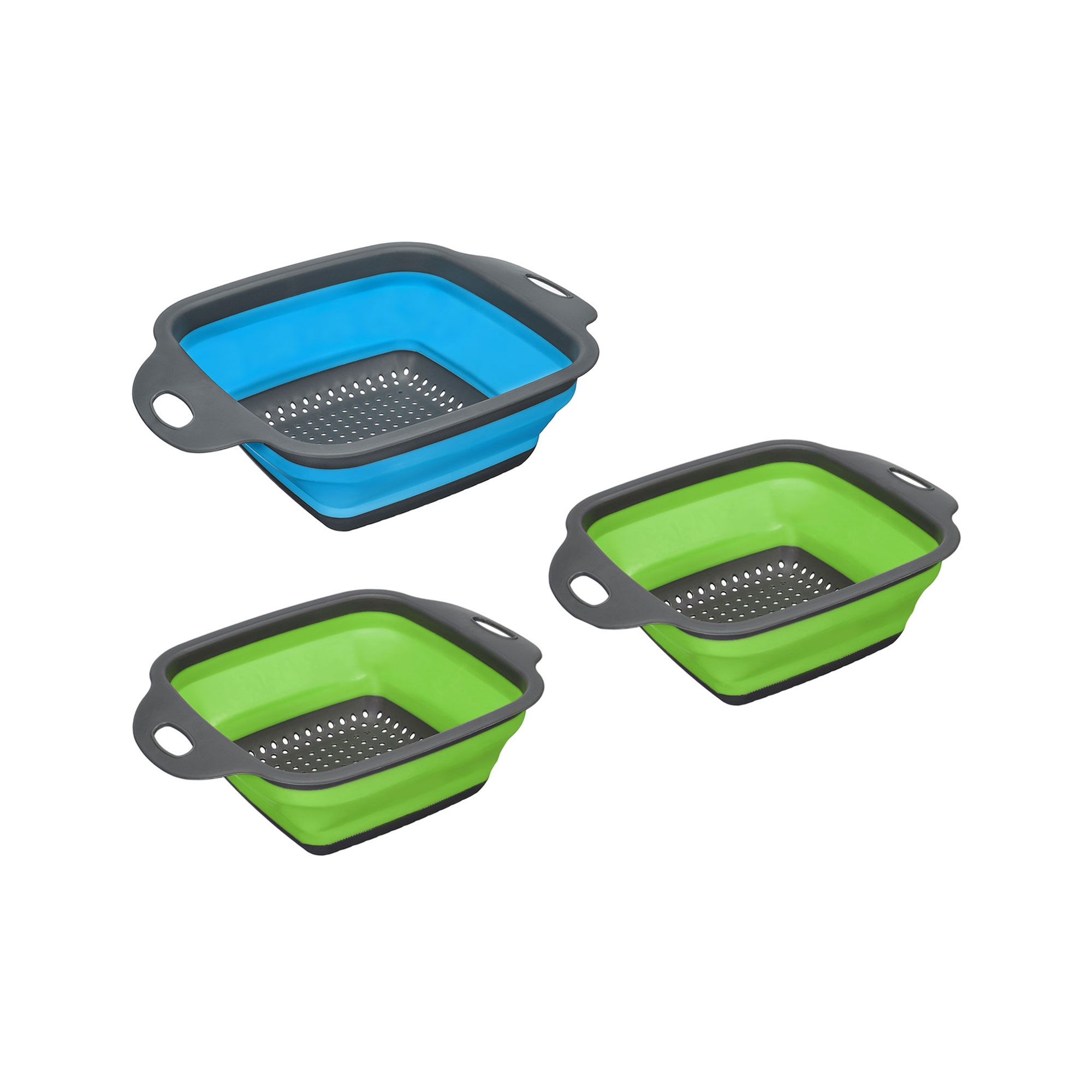 Unique Bargains Collapsible Colander Set Silicone Square Foldable Strainer Basket Blue+Green