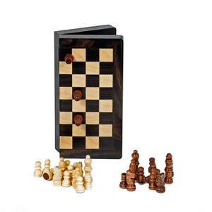WE Games Travel Magnetic Folding Black Stained Wood Chess Set - 8 in. - 1 of 4