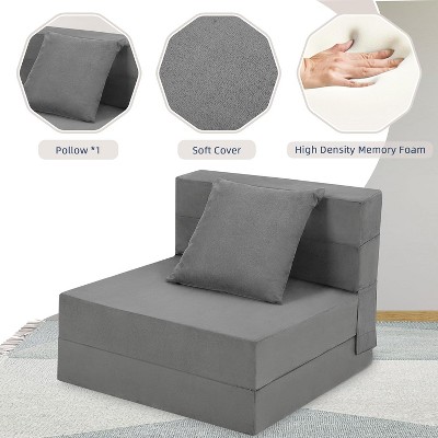 olding Sofa Bed, Foldable Couch Bed with Pillow, Convertible Sleeper Chair Mattress, Futon Floor Couch with Memory Foam Washable Cover, Gray