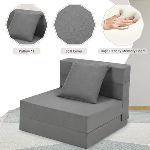 olding Sofa Bed, Foldable Couch Bed with Pillow, Convertible Sleeper Chair Mattress, Futon Floor Couch with Memory Foam Washable Cover, Gray - 1 of 4