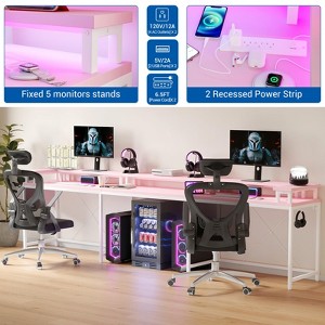 U Shaped Computer Gaming Desk, 79’’ Reversible l Shaped Computer Desk with Power Outlet & LED Strip, Office Desk with Monitor Stand - 1 of 4