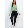 Slickblue Women's Ribbed Long Sleeve Peplum Top - Stretch Drawstring Shirt in Green Bay/Taupe, Size S-L - 2 of 4