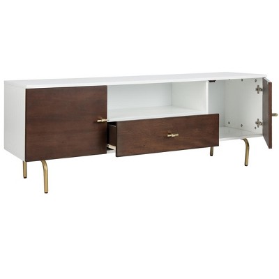 Genevieve 54" White and Walnut TV Stand with Gold Legs