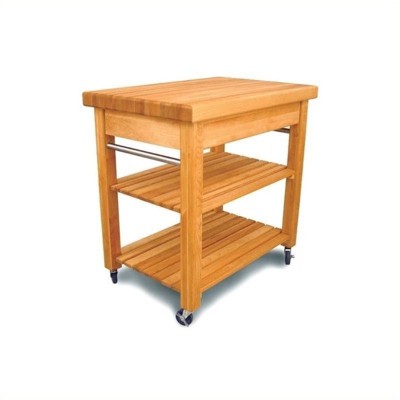 Wood Small Butcher Block Kitchen Cart in Natural Brown - Pemberly Row