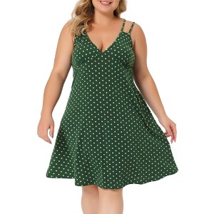 Agnes Orinda Women's Plus Size Comfty Cute V-Neck Polka Dots Sleeveless Nightgowns - 1 of 4