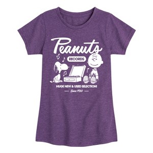 Girls' - Peanuts - Charlie Brown Records Fitted Short Sleeve Graphic T-Shirt - 1 of 4