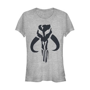 Juniors Womens Star Wars The Mandalorian Mythosaur Skull Logo T-Shirt - 1 of 3